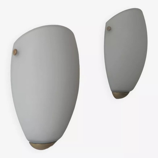 2X Applique Vintage, Verre Opalin Et Laiton, Suède 1970