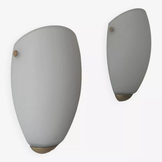 Image 1 of 2X Applique Vintage, Verre Opalin Et Laiton, Suède 1970