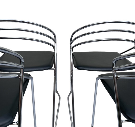 Image 1 of Vintage Design 80's Stylish Chrome Wire Steel Black Leather