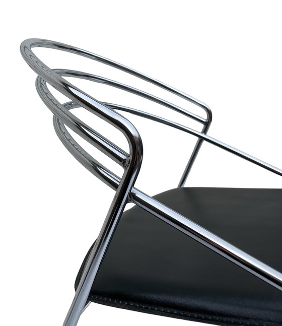 Image 1 of Vintage Design 80's Stylish Chrome Wire Steel Black Leather