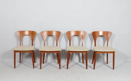 Lot de 4 chaises/chaises de salle à manger de Niels Koefoed, modèle : 'Peter', teck, Danemark, années 1960