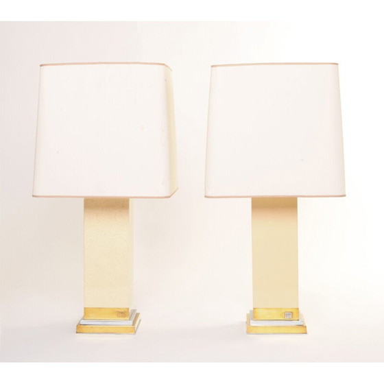 Image 1 of Paire de lampes de table vintage en laiton et métal chromé par Jean Claude Mahey, 1970