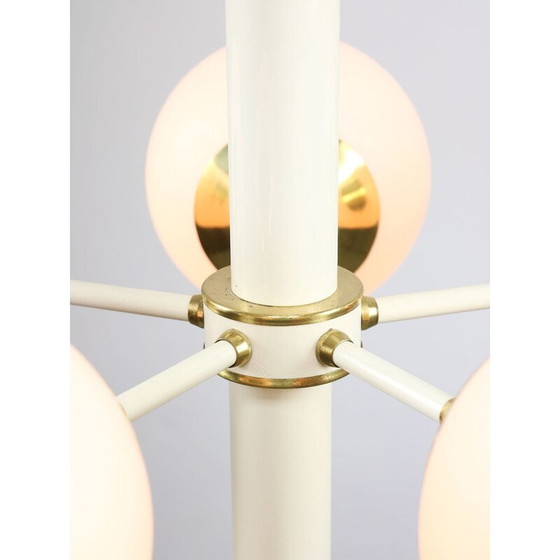 Image 1 of Lustre Sputnik vintage en laiton et verre opalin, Italie