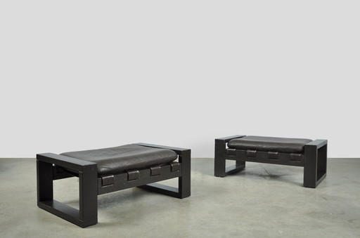 Sonja Wasseur / Tabourets en cuir brutalistes / Pays-Bas 1970S