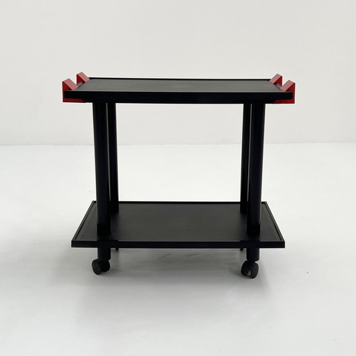 Chariot postmoderne noir et rouge par Anna Castelli Ferrieri pour Kartell, 1980S