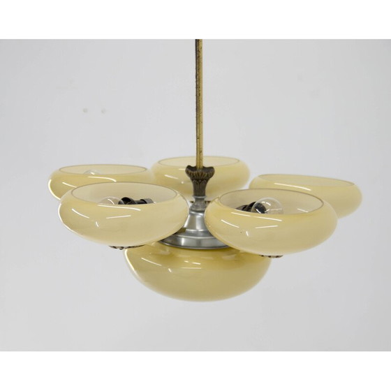 Image 1 of Lustre vintage en laiton et verre Ar Nouveau, années 1930