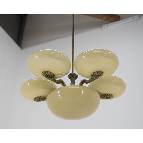 Image 1 of Lustre vintage en laiton et verre Ar Nouveau, années 1930