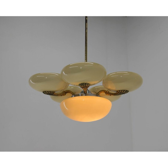 Image 1 of Lustre vintage en laiton et verre Ar Nouveau, années 1930