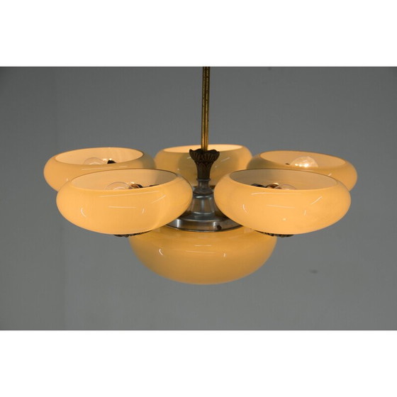 Image 1 of Lustre vintage en laiton et verre Ar Nouveau, années 1930