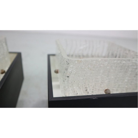 Image 1 of Ensemble de 3 plafonniers vintage en verre glacé et métal pour Philips, 1960