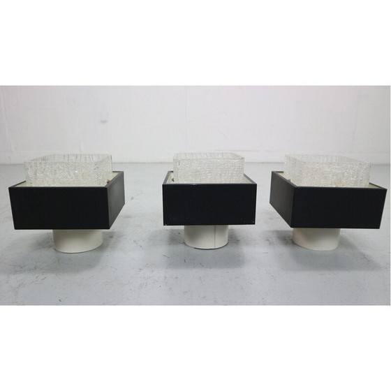 Image 1 of Ensemble de 3 plafonniers vintage en verre glacé et métal pour Philips, 1960