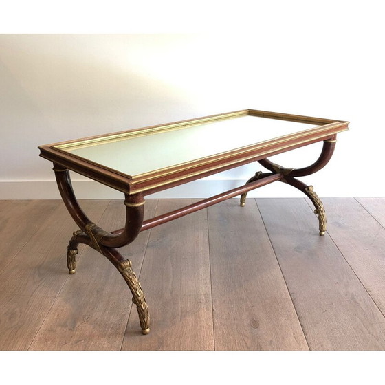 Image 1 of Table basse vintage en bois sculpté patiné et doré par Maison Hirch, France 1940