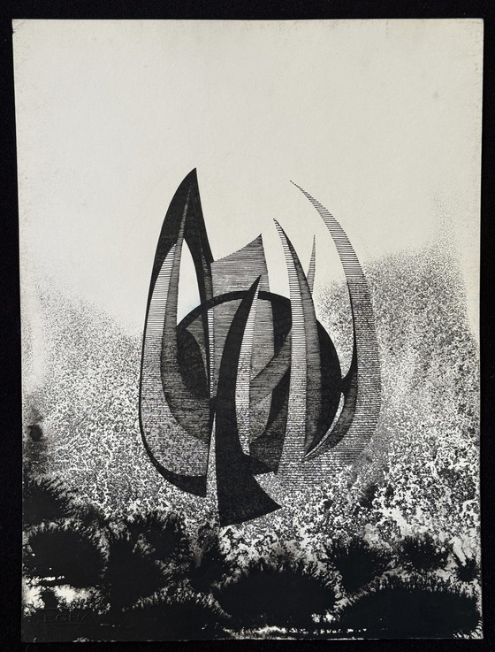 Image 1 of Eugene Eechaut 1928-2019 Très Beau Dessin  Architecturale À L’Encre De Chine