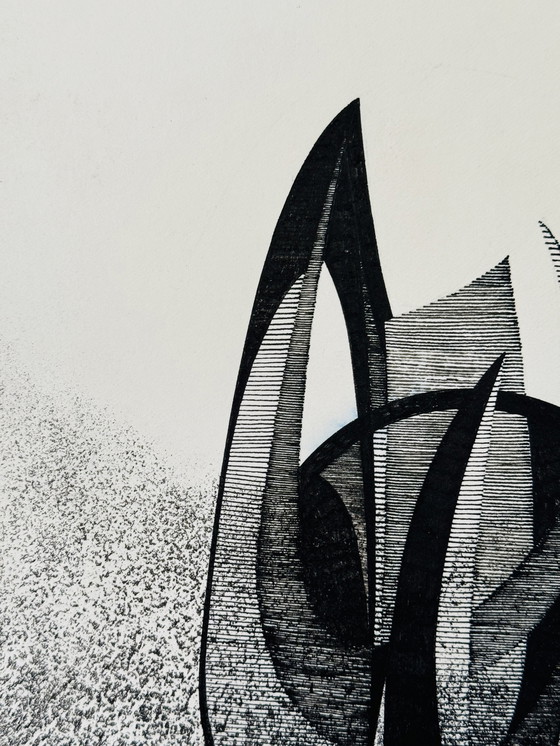 Image 1 of Eugene Eechaut 1928-2019 Très Beau Dessin  Architecturale À L’Encre De Chine