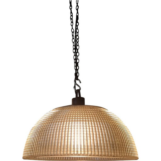 Lampe suspendue vintage en holophane