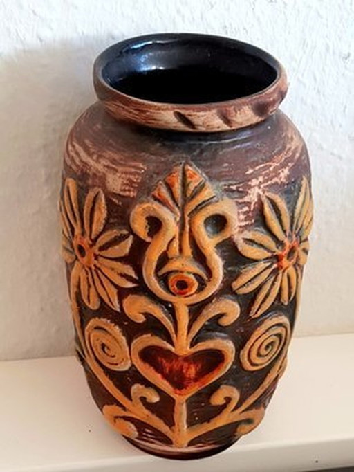 Vase en relief en céramique de Bodo Mans pour Bay Keramik, 1970S