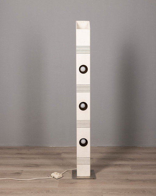 Lampe de sol vintage en fer blanc et métal, Italie, 70S