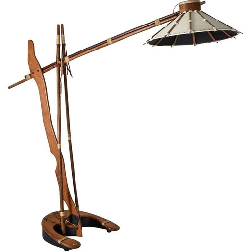 Lampadaire vintage en bois de palmier de l'artisanat d'art 1990