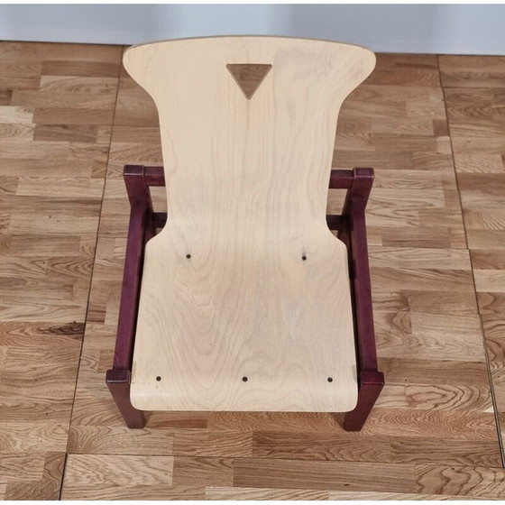 Image 1 of Suite de 4 fauteuils vintage en bois teinté et chêne clair, 1980