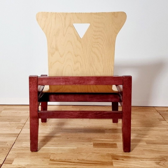 Image 1 of Suite de 4 fauteuils vintage en bois teinté et chêne clair, 1980
