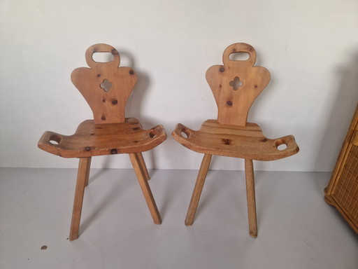 Tabourets d'accouchement vintage en pin espagnol
