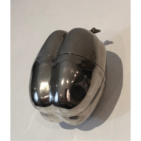 Image 1 of Seau à glace vintage en forme de pomme en métal argenté, France 1970