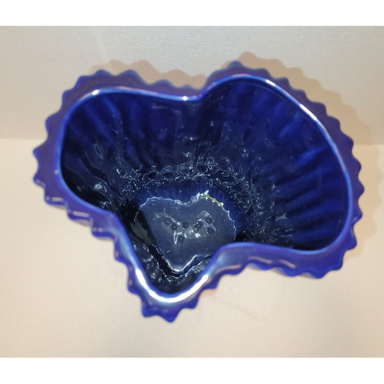 Image 1 of Vase vintage en céramique bleue et verre soufflé, Danemark