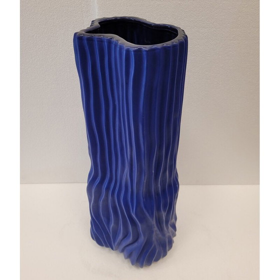 Image 1 of Vase vintage en céramique bleue et verre soufflé, Danemark