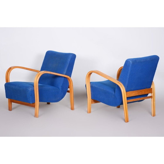 Image 1 of Ensemble de 2 fauteuils bleus vintage "Art Deco", Tchécoslovaquie, années 1930