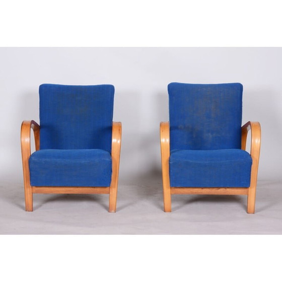 Image 1 of Ensemble de 2 fauteuils bleus vintage "Art Deco", Tchécoslovaquie, années 1930