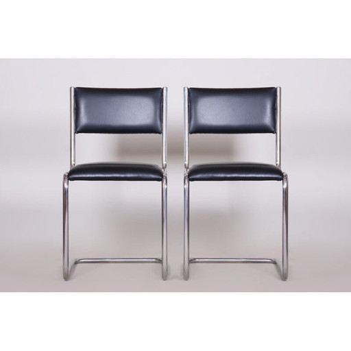 Paire de chaises Bauhaus vintage en cuir noir, années 1930