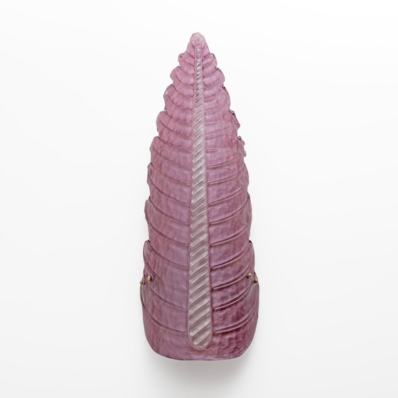 Image 1 of Paire d'appliques en verre de Murano du Mid-Century Pink Amethyst Big Leafs