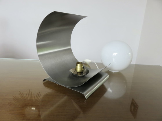 Image 1 of Lampe En Acier Inoxydable Et Opaline, France, 1970