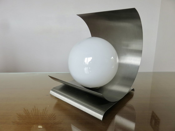 Image 1 of Lampe En Acier Inoxydable Et Opaline, France, 1970