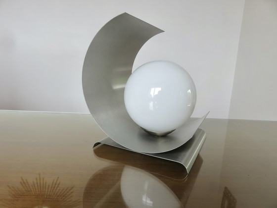 Image 1 of Lampe En Acier Inoxydable Et Opaline, France, 1970