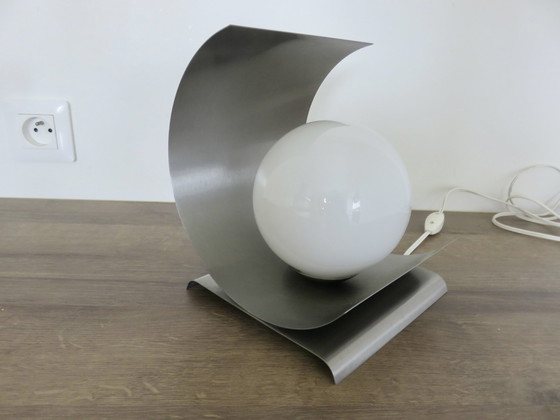 Image 1 of Lampe En Acier Inoxydable Et Opaline, France, 1970