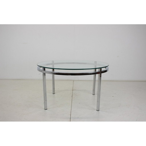 Table de conférence ronde vintage en chrome et verre, Italie, années 1970
