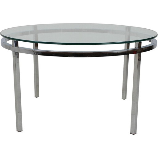 Table de conférence ronde vintage en chrome et verre, Italie, années 1970