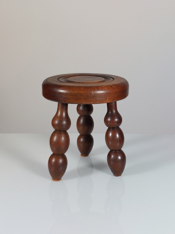 Image 1 of 1 X tabouret de traite français tourné bobbin stool