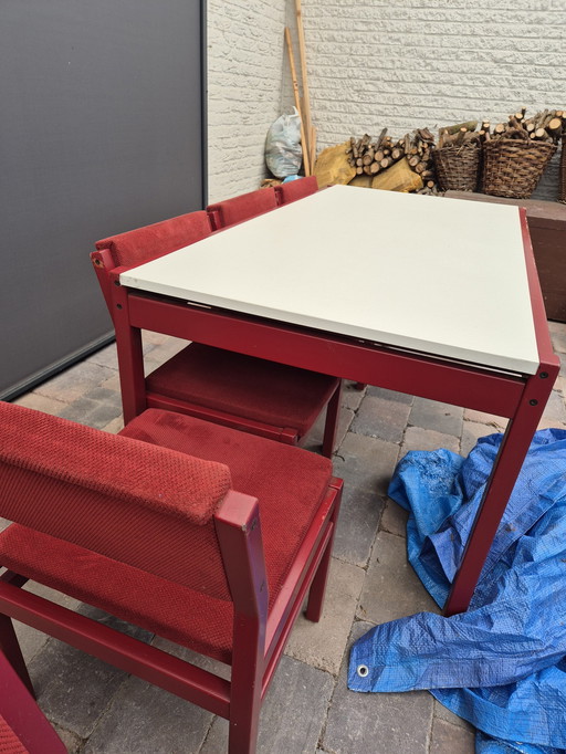 Pastoe Table de salle à manger avec 6 chaises originales par Cees Braakman Série japonaise