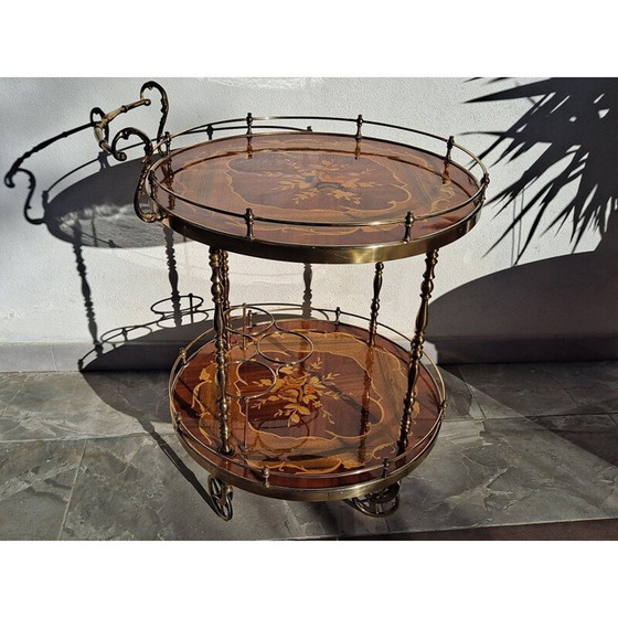 Image 1 of Chariot à boissons vintage en marqueterie de Sorrente, Italie
