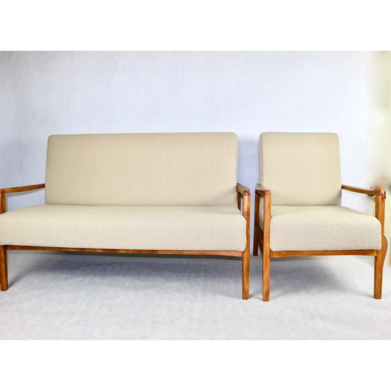 Image 1 of Canapé vintage avec fauteuil en boucle beige, 1970