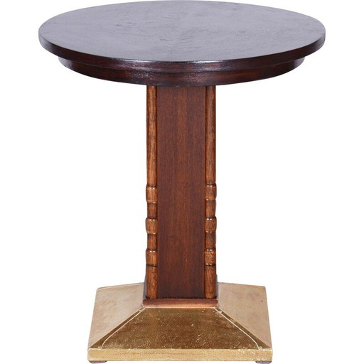 Table d'appoint vintage Art Déco en chêne et laiton, Tchécoslovaquie 1920