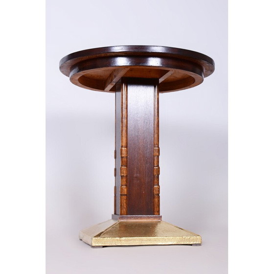 Image 1 of Table d'appoint vintage Art Déco en chêne et laiton, Tchécoslovaquie 1920