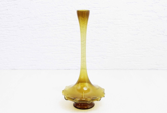 Image 1 of Vase Vintage Style Art Deco En Verre Ambré Fin 1970