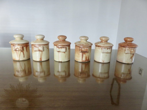 Série De 6 Pots À Épices En Céramique, Vallauris, France, 1960