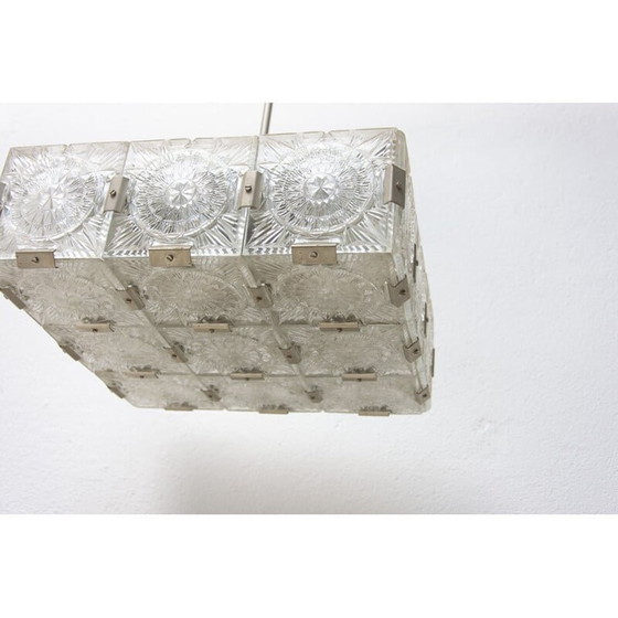 Image 1 of Suspension vintage en verre et acier chromé par Kamenický Šenov, Tchécoslovaquie 1970