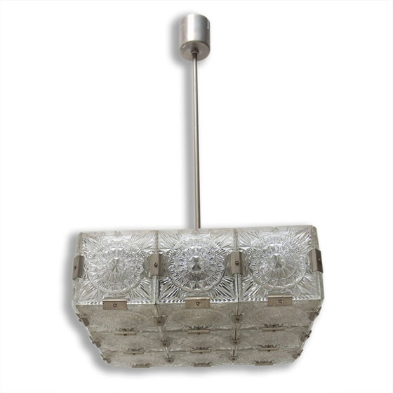 Image 1 of Suspension vintage en verre et acier chromé par Kamenický Šenov, Tchécoslovaquie 1970