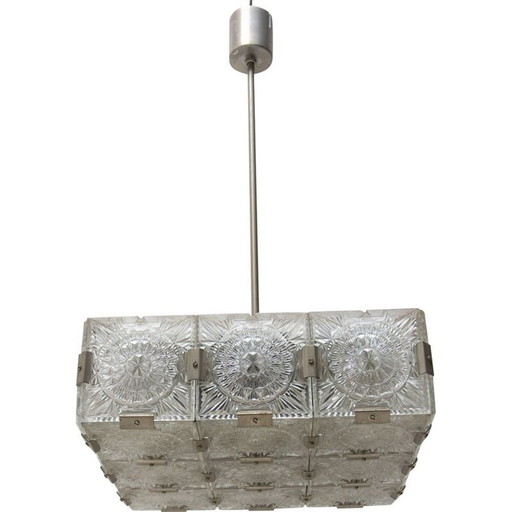 Suspension vintage en verre et acier chromé par Kamenický Šenov, Tchécoslovaquie 1970