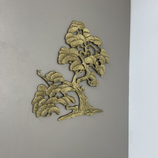 Objet mural vintage moderniste en laiton Décoration Sculpture Bonsai, Allemagne, 1960S